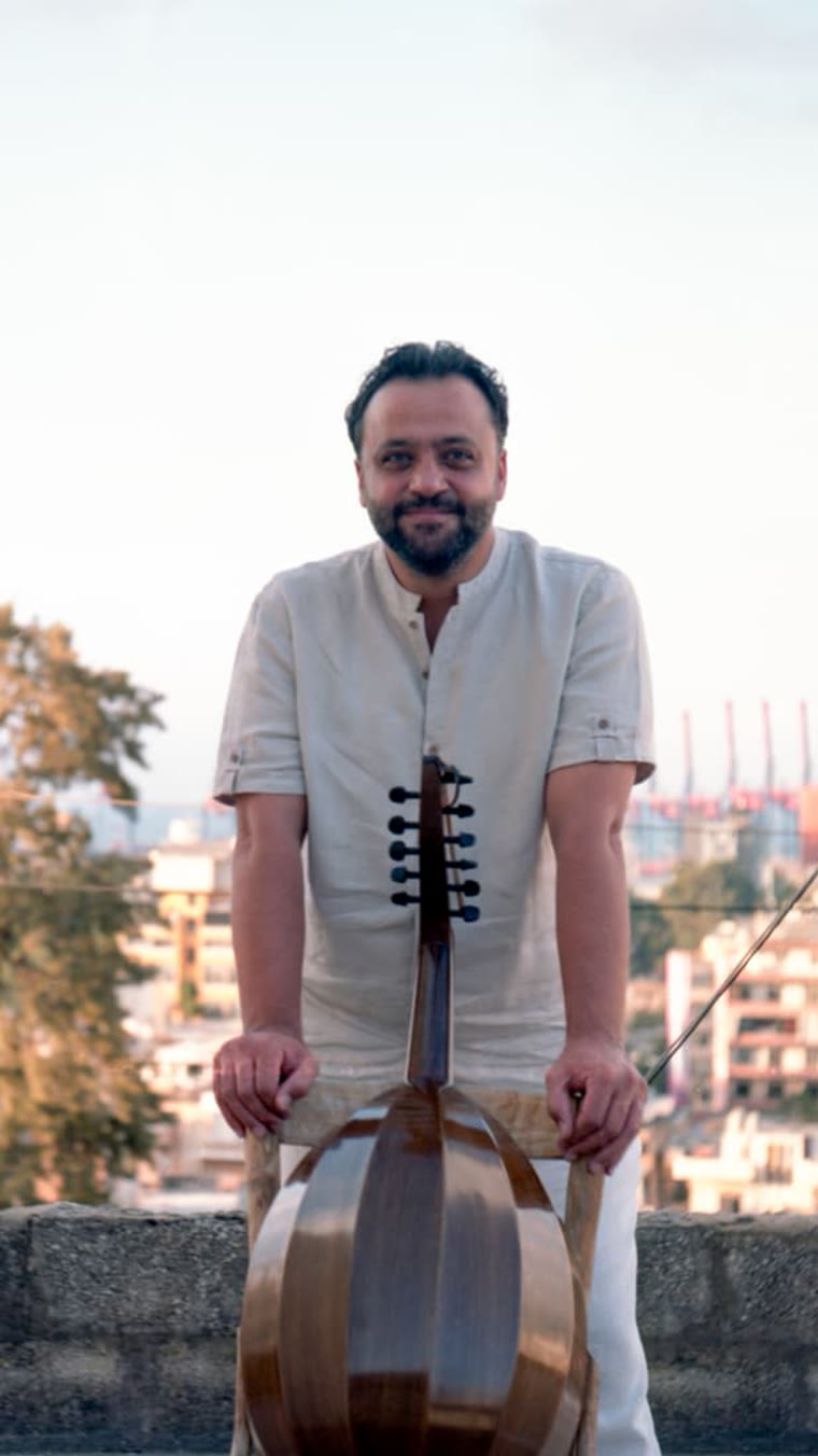 Oussama Abdel Fattah with his oud, Beirut